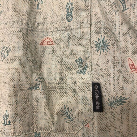 Columbia Short Sleeve green tropical print summer casual button down shirt XL - Picture 7 of 10